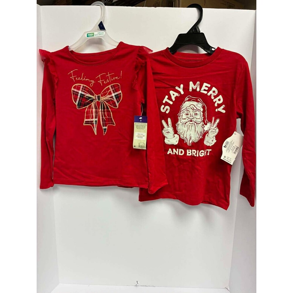 SANTA Stay Merry & Bright Youth Red Graphic T-Shirt Size XS and Sz 5